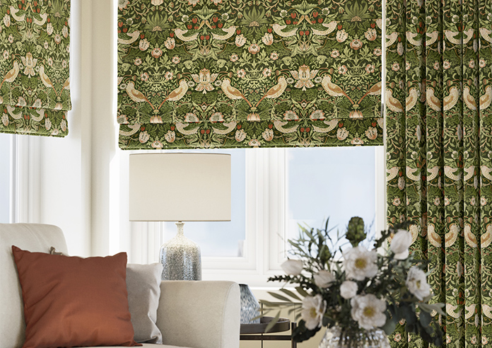 William Morris Strawberry Thief Velvet, Nettle - Roman Blind - Image 5